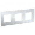 Schneider unica2 studio métal - plaque de finition - aluminium liseré blanc - 3 postes