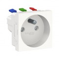 Prise Blanche 2 P+T Standard Française 90° Unica Schneider – Raccord Rapide Traversant – Mécanisme Seul