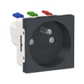 Prise Anthracite 2 P+T Standard Française 90° Unica Schneider – Raccord Rapide Traversant – Mécanisme Seul