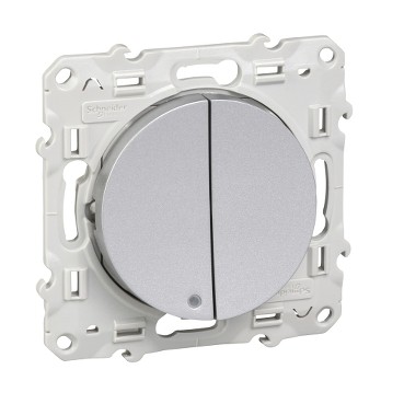 Interrupteur ou va-et-vient double lumineux aluminium Schneider Odace 10A led 1,5mA