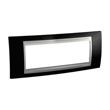 Schneider Unica Top Noir Rhodium liseré Alu plaque de finition 6 modules hor.45mm