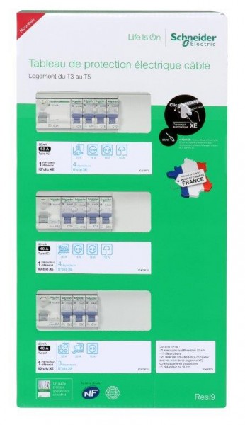 Tableau de protection électrique câblé Schneider logement du t3 au t5 - 3 rangées 13 modules XE