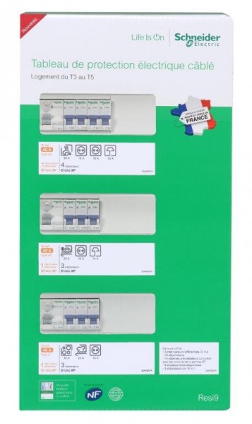 Tableau de protection électrique câblé Schneider logement du t3 au t5  3 rangées 13 modules xp