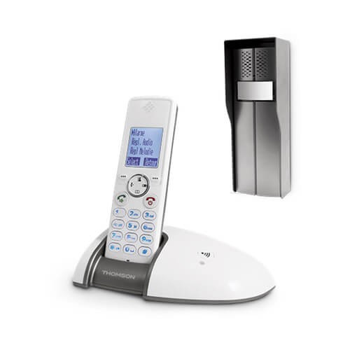 Thomson interphone audio dect-portée 150m*-platine de rue en saillie (métal)-blanc-izzy-190w