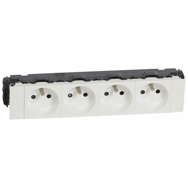 Prise pour goulotte clippage direct Legrand Mosaic - 4x2P+T - 8 mod - blanc