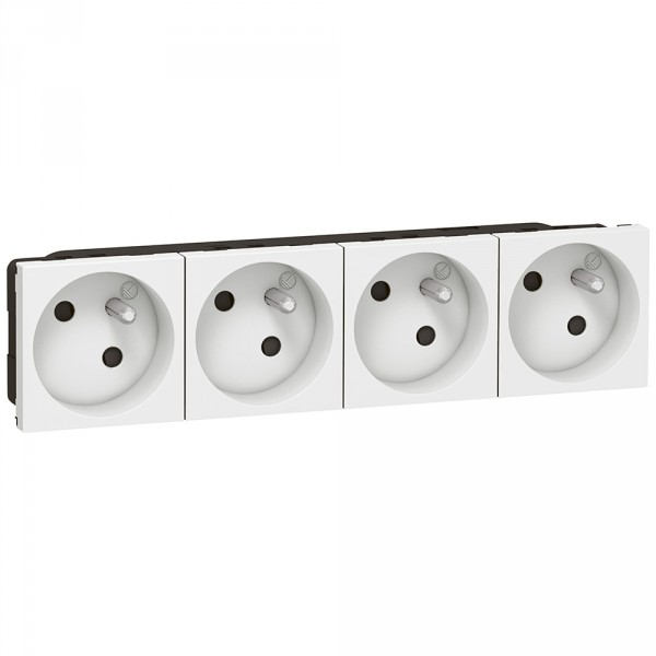 Prise électrique multisupport Legrand Mosaic - 4x2P+T à 45° - bornes auto - 8 mod - blanc