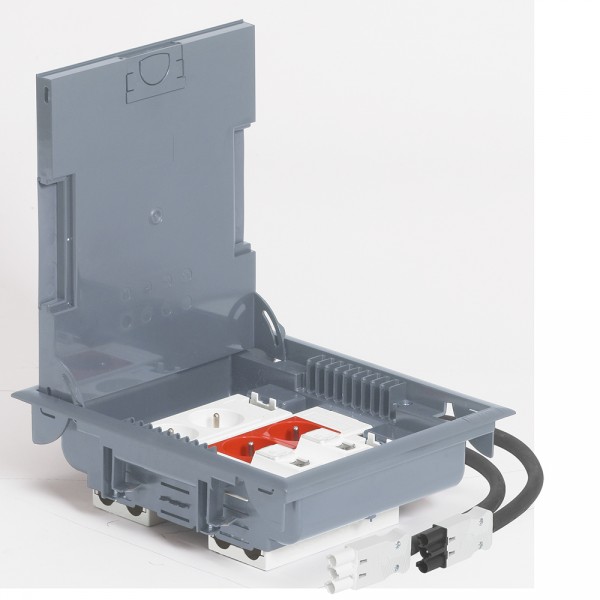 Boîte de sol haut. 75-105 - 4x2P+T (2 détromp) + 2xRJ45 - 12 mod - couv inox - Legrand - 089640