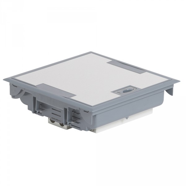 Boîte de sol haut. 75-105 - 6x2P+T (3 détromp) + 3xRJ45 - 18 mod - couv inox