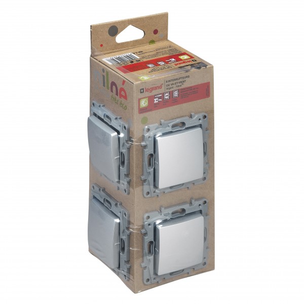 Interrupteur/composant Encastrable Legrand Niloé Step 10AX - Couleur Aluminium, Bornes Automatiques