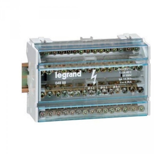 Répartiteur modulaire monobloc Lexic - 4P - 40 A - 13 connexions - 6 modules