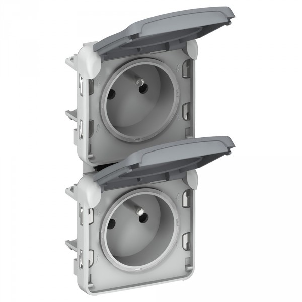 LEGRAND PLEXO Steckdose 2x2P+T, Horizontal, Vorkonfektioniert, Grau, 16 A 250 V
