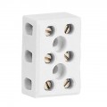 Bloc de jonction porcelaine tripolaire avec 2 trous de fixation entraxe 12mm et dimensions 33x18x16mm