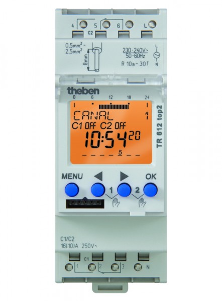 Theben Interrupteur horaire digital 24h 7j 2 modules 2no+2nf 230v TR 612 TOP 2