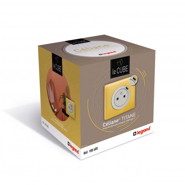 Legrand - Céliane cube Titane prise Surface avec chargeur USB type-C