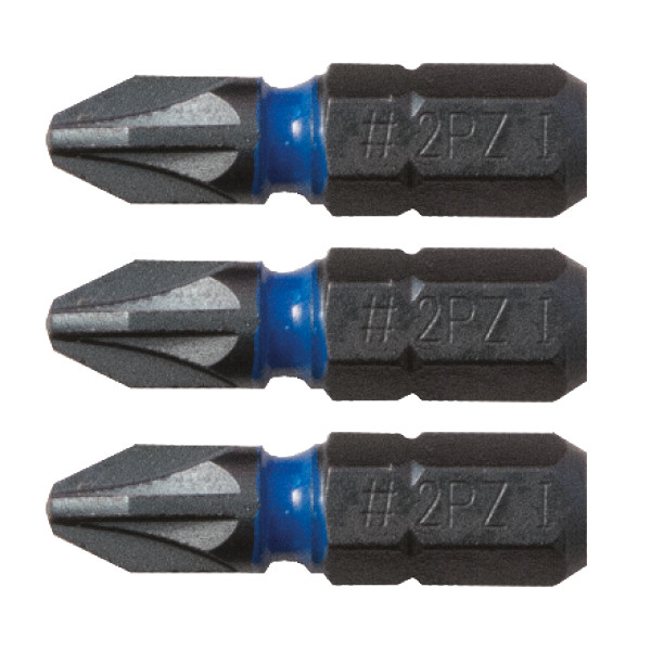 Embout de vissage impact blue steel 25 mm - pz2, 3 sur carte blister