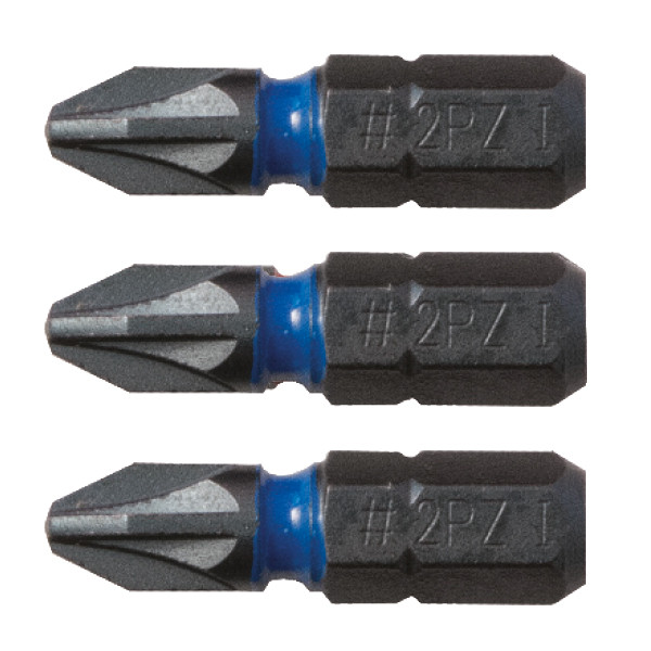 Embout de vissage impact blue steel 25 mm - pz3, 3 sur carte blister