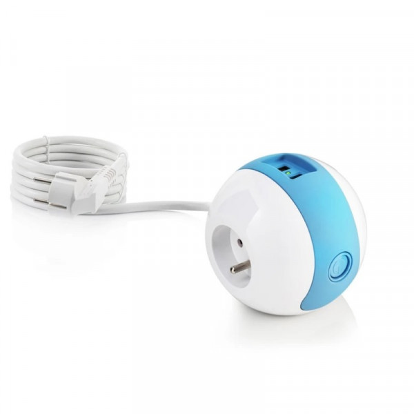 Multiprise multimédia 2x16a + 1x6a + usb 2,1a blanc/bleue