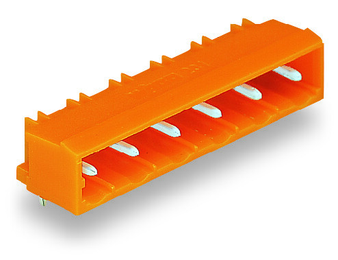 Connec mâle 2 pôles à souder 1x1 coudée, 2 pôles pas 7,62 mm/ orange