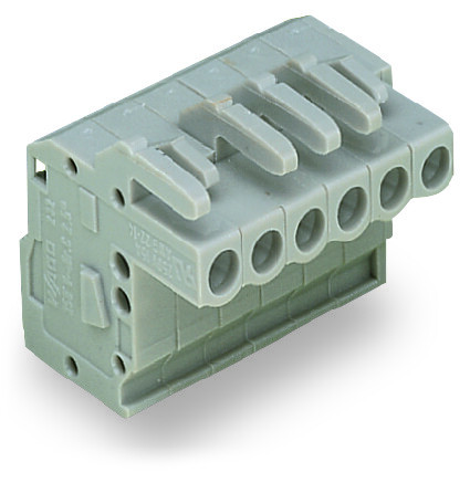 Connecteur femelle coudé 2 pôles / pas 5 mm / gris / sortie coté ondulé