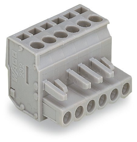 Connecteur femelle coudé 24 pôles / pas 5 mm / gris / sortie coté lisse