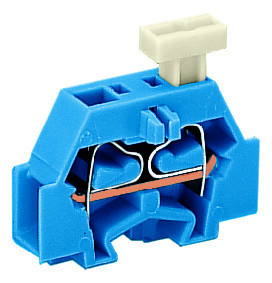 Borne modulaire 2c / 2,5 mm² / bleu / bride de fixation / poussoir sur 1 coté