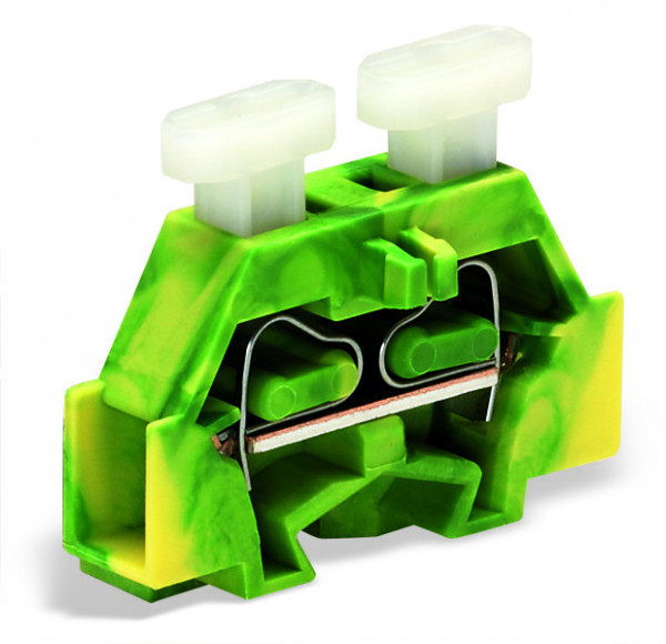 Borne modulaire 2c / 2,5 mm² / vert-jaune / bride de fixation / poussoir sur 1 c