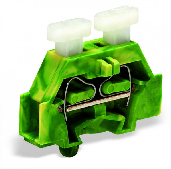Borne modulaire 2c / 2,5 mm² / vert-jaune / pied de fixation / poussoirs sur 2 c