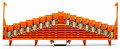 Borne équipotentielle à 8 niveaux orange, pour rail ts35x7.5, avec crochet