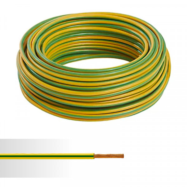 Fil électrique rigide HO7V-R 6mm² vert/jaune couronne de 100m