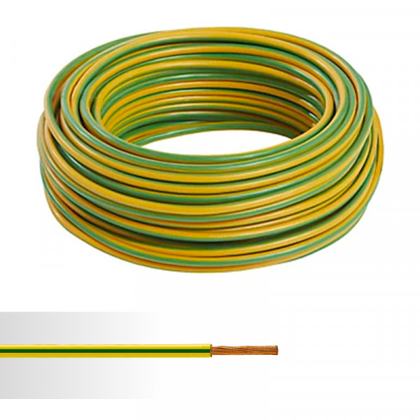 Fil électrique rigide HO7V-R 16mm² vert/jaune couronne de 100m