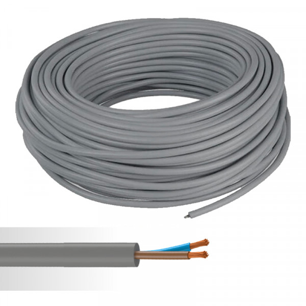 Câble électrique souple HO5VV-F 2X0,75mm² gris couronne de 50m 