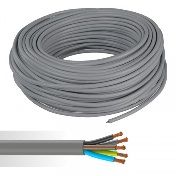 Câble électrique souple HO5VV-F 5G0,75 mm² gris couronne de 50m 