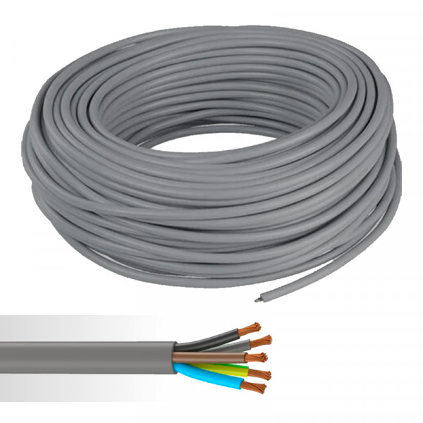 Câble électrique souple HO5VV-F 5G1 mm² gris couronne de 50m 