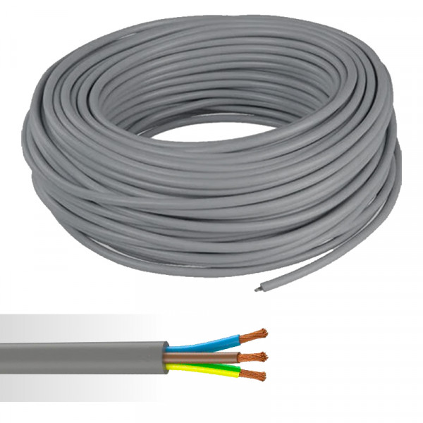 Câble électrique souple HO5VV-F 3G2,5 mm² gris couronne de 50m 