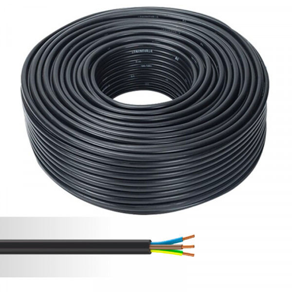 Câble électrique rigide U-1000 R2V 3G2,5mm² noir couronne de 100m 