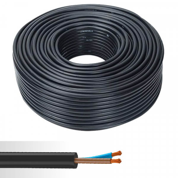 Câble électrique souple HO7RN-F 2X1,5mm² noir couronne de 100m 