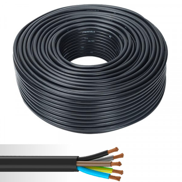 Câble électrique souple HO7RN-F 5G2,5mm² noir couronne de 50m 