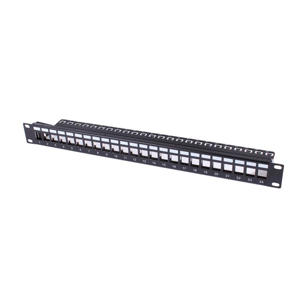 Panneau de Brassage Nu Noir 1U 24 Ports Keystone Cat 5E/6A FTP Uniformatic