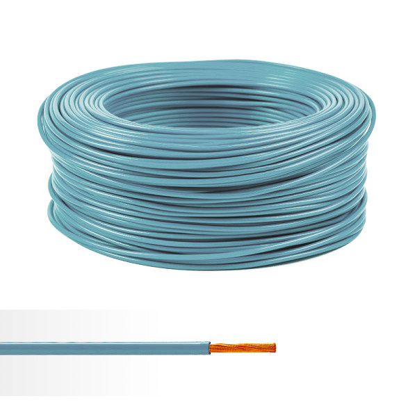 Fil électrique souple HO7V-K 1,5mm² bleu clair couronne de 100m 