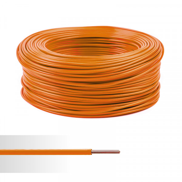 Fil électrique rigide HO7V-U 1,5 mm² orange couronne de 100m 