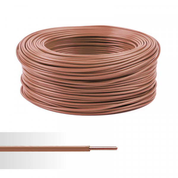 Fil électrique rigide HO7V-U 1,5 mm² marron couronne de 100m 