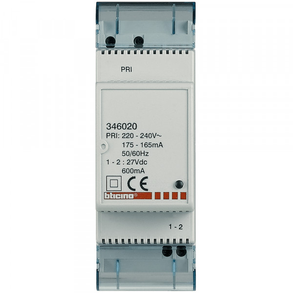 Alimentation pour poste ou platine supplémentaire pour système bus 2 fils (bornes 1-2), boîtier 2 modules