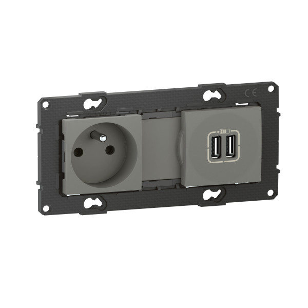 Bticino altège  prise de courant 2p+t + prise double chargeur usb - 2400 ma - nuage - compo