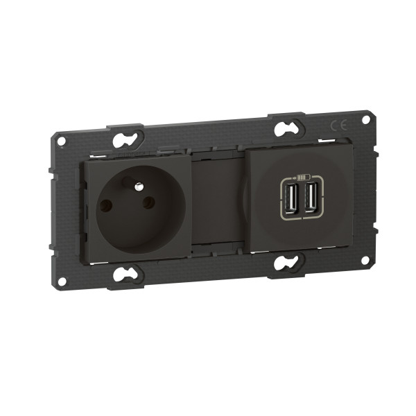 Bticino altège  prise de courant 2p+t + prise double chargeur usb - 2400 ma - nuit - compo