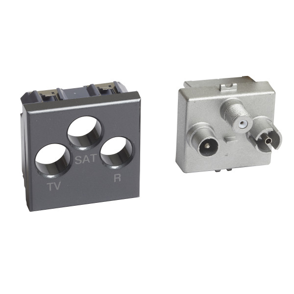 Prise tv-r sat Bticino Axolute - 2 modules - livrée avec 3 enjoliveurs white, alu et Anthracite