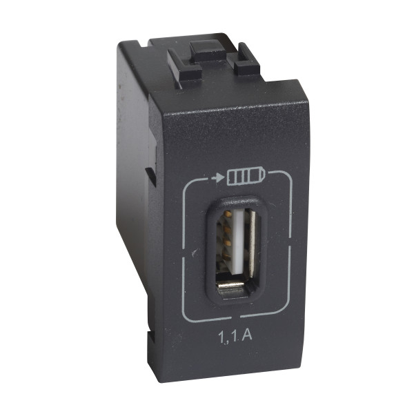 Prise chargeur USB anthracite Bticino Livinglight 5V/230V 1,1A 1 module