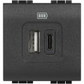 Chargeur 2 USB Type A avec Type C Anthracite 3 A 5 V 15 W 230 V Livinglight BTicino – 2 Modules