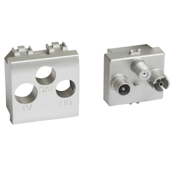 Prise TV-R-SAT Bticino LivingLight avec 3 enjoliveurs blanc, tech et Anthracite 2 modules