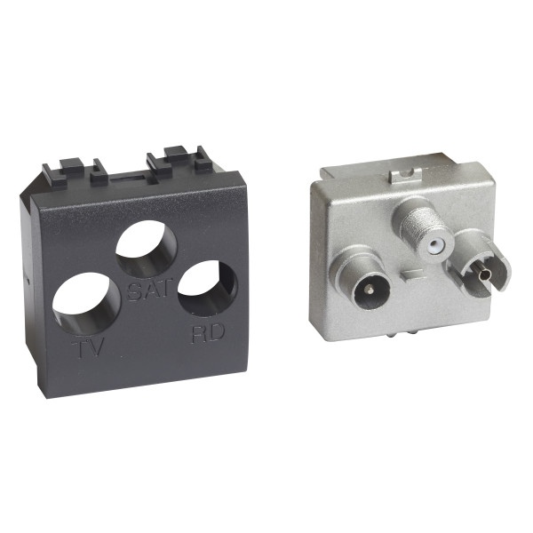 Prise TV-R-SAT Bticino LivingLight avec 3 enjoliveurs blanc, tech et Anthracite 2 modules