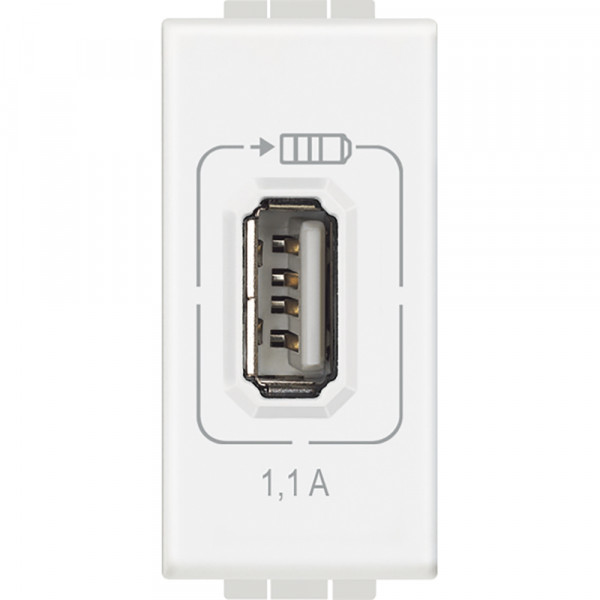 Prise chargeur USB blanc Bticino Livinglight 5V/230V 1,1A 1 module